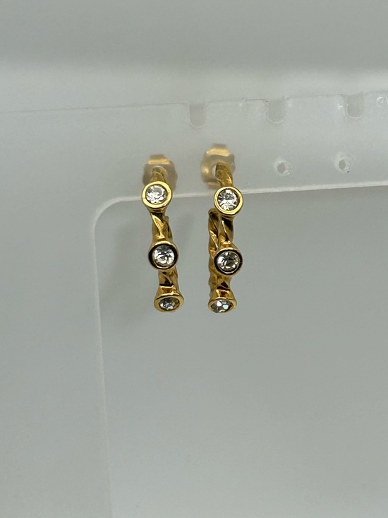 Source Unknown Jewelry - Vintage Twisted Hoop Crystal Earrings Chunky Studs Gold-tone